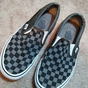black and grey checkerboard slip-on vans